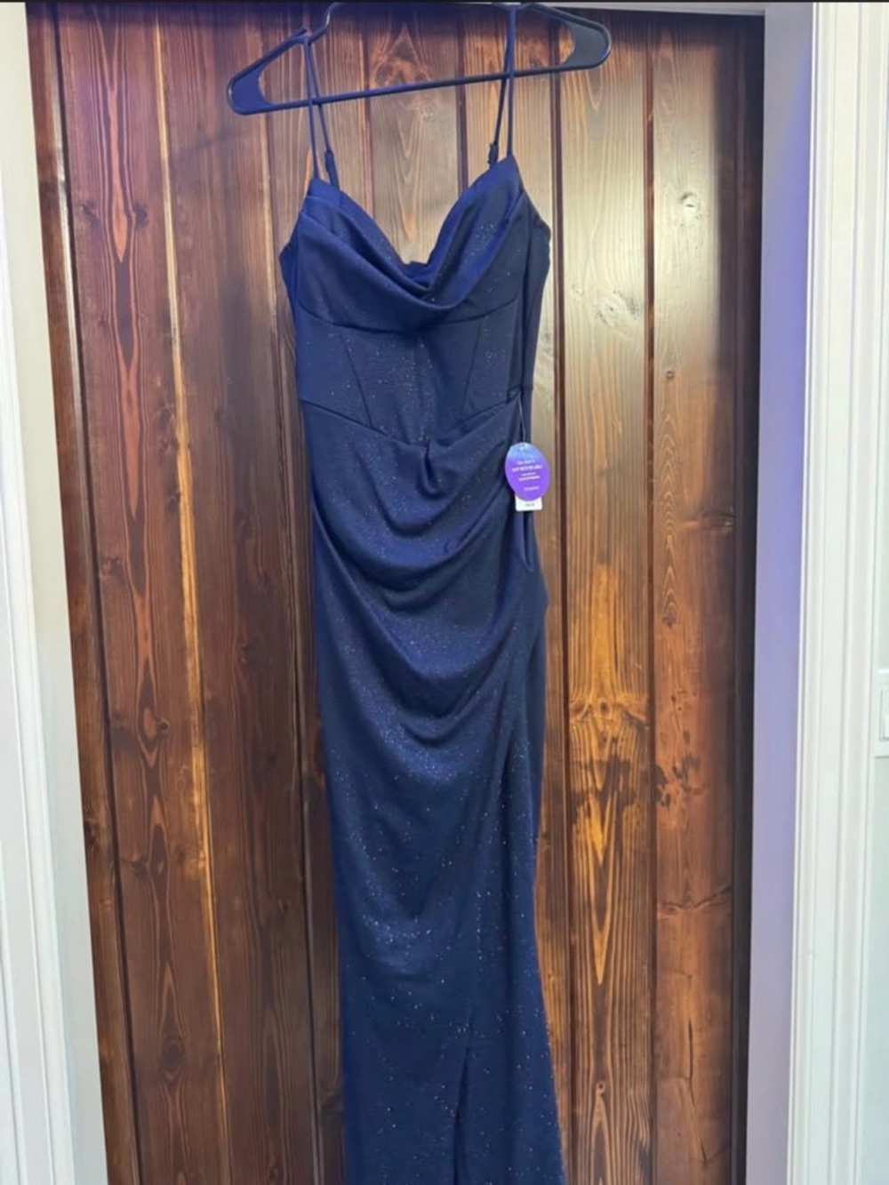 Windsor Navy Sparkle Maxi Dress with Spaghetti Straps